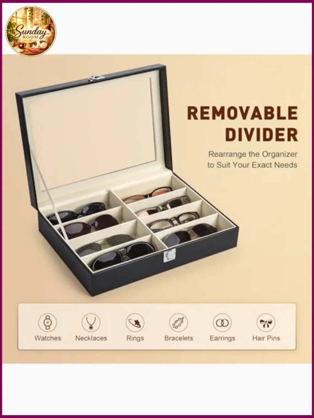 Leather Multi Sunglasses Organizer - 8 Slot Eyeglass Case